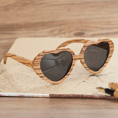 Women's Sunglasses New Unique Design Zebra Wood Heart-shaped