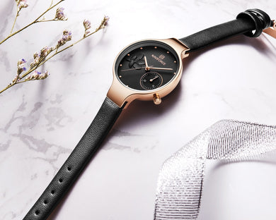 Women's Fashion Thin Leather Wristwatch Gold