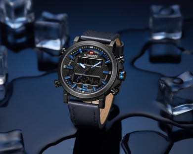Men's LED Digital Clock Leather Waterproof