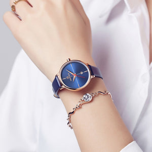 Women's Fashion Thin Leather Strap Wristwatch